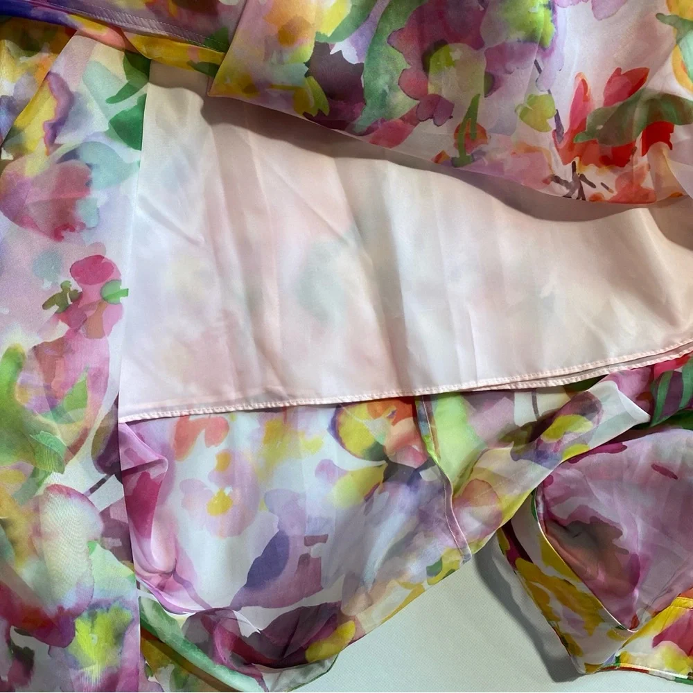 NEW Womens Plus 14W Adrianna Papell Print High-Low Midi Dress Pink Multi $259 - Picture 7 of 12